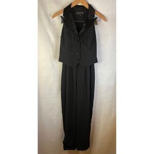 Shelli Segal Vintage tuxedo style‎ sleeveless halter jumpsuit black Sz 6 formal